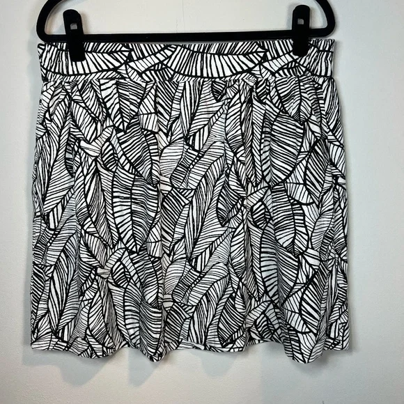 Loft Linen Blend Skirt Black Ivory Tropical Leaf Pockets NEW Womens Large Petite - Picture 1 of 10